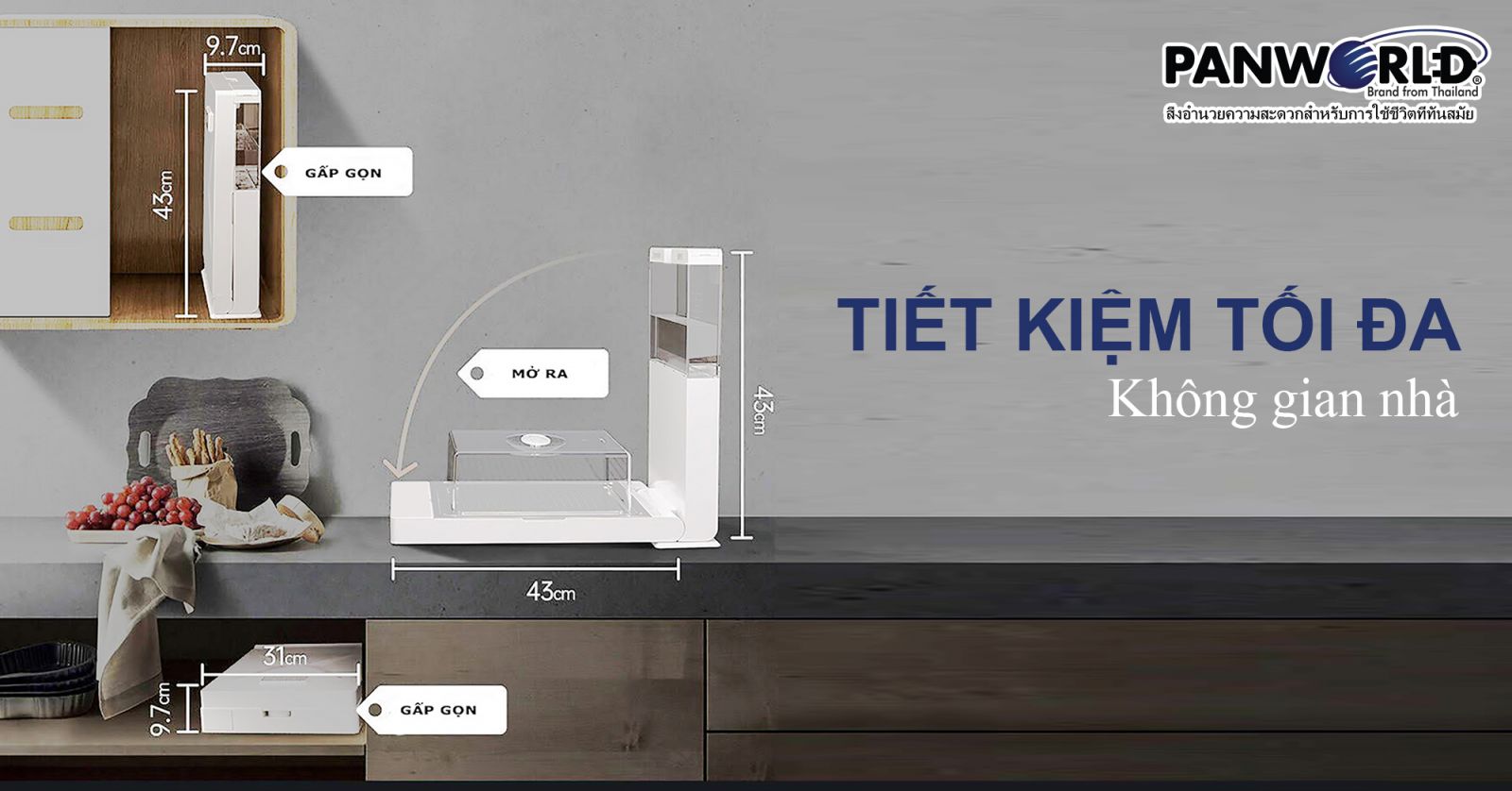 Máy Hấp Điện Thực Phẩm Đa Năng Gấp Gọn 3 Tầng  Panworld Thái Lan PW-2324 Bảng Điều Khiển Điện Tử