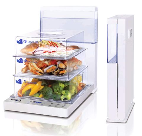 Máy Hấp Điện Thực Phẩm Đa Năng Gấp Gọn 3 Tầng  Panworld Thái Lan PW-2324 Bảng Điều Khiển Điện Tử
