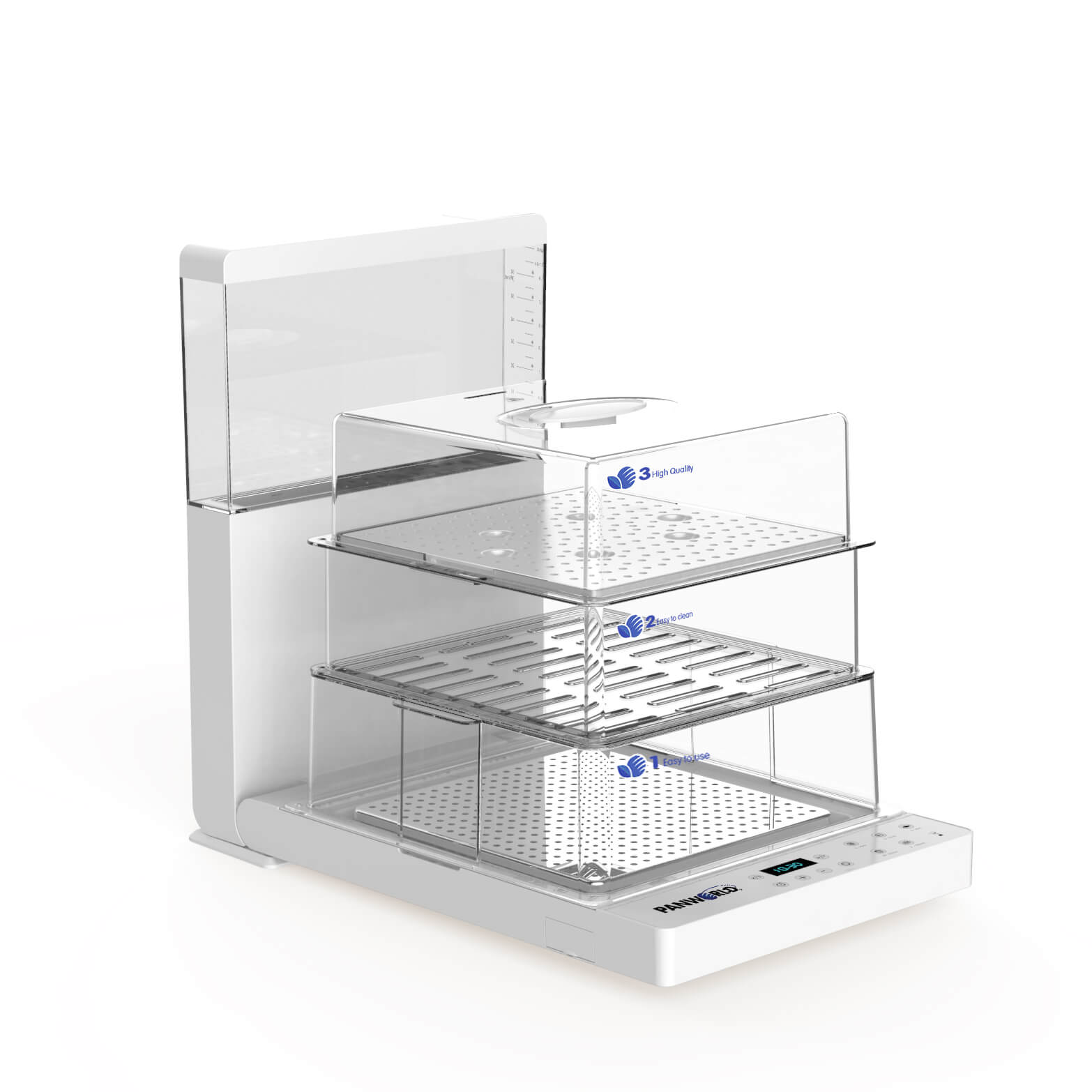 Máy Hấp Điện Thực Phẩm Đa Năng Gấp Gọn 3 Tầng  Panworld Thái Lan PW-2324 Bảng Điều Khiển Điện Tử
