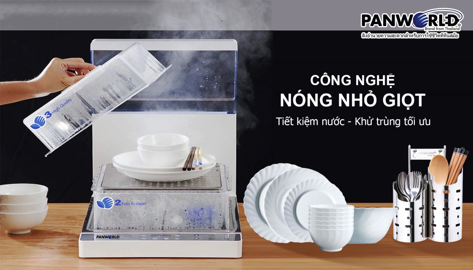 Máy Hấp Điện Thực Phẩm Đa Năng Gấp Gọn 3 Tầng  Panworld Thái Lan PW-2324 Bảng Điều Khiển Điện Tử