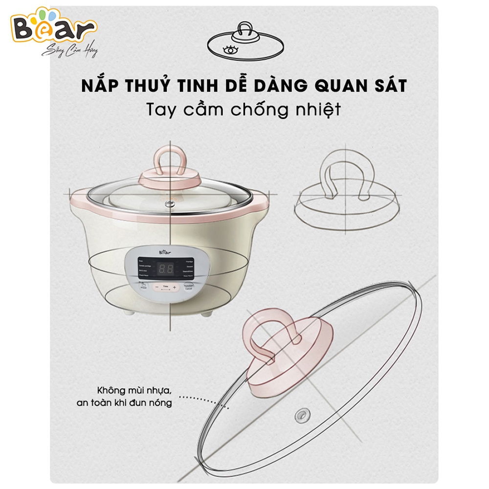 Nồi nấu chậm Bear SUBE002 1,6L (hồng)