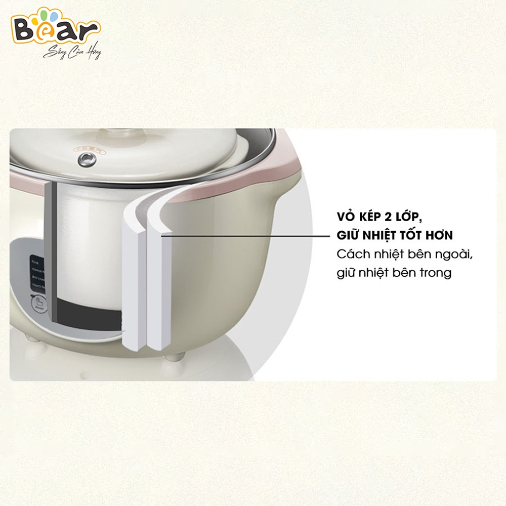 Nồi nấu chậm Bear SUBE002 1,6L (hồng)