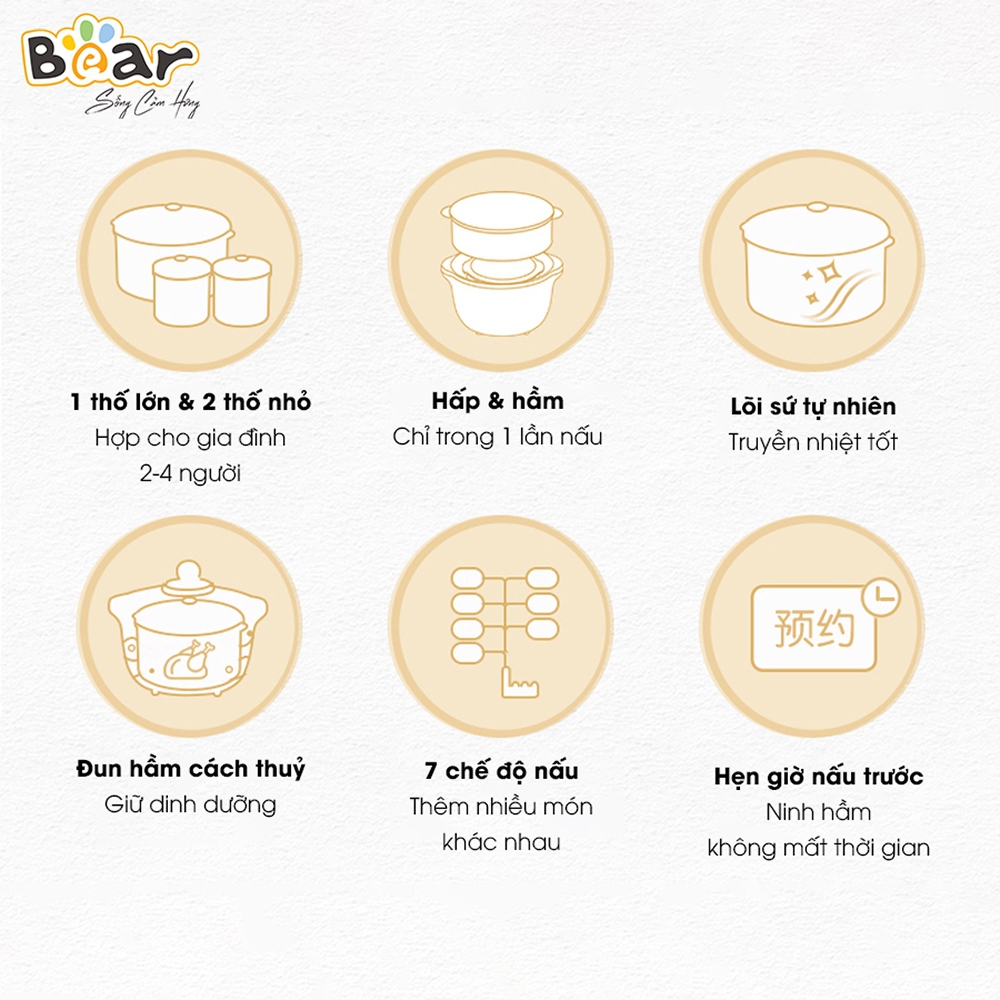 Nồi nấu chậm Bear SUBE002 1,6L (hồng)