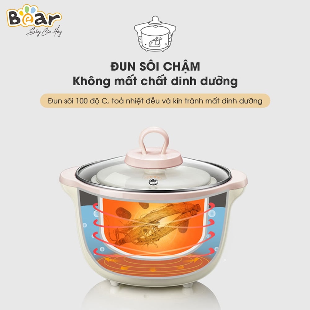 Nồi nấu chậm Bear SUBE002 1,6L (hồng)