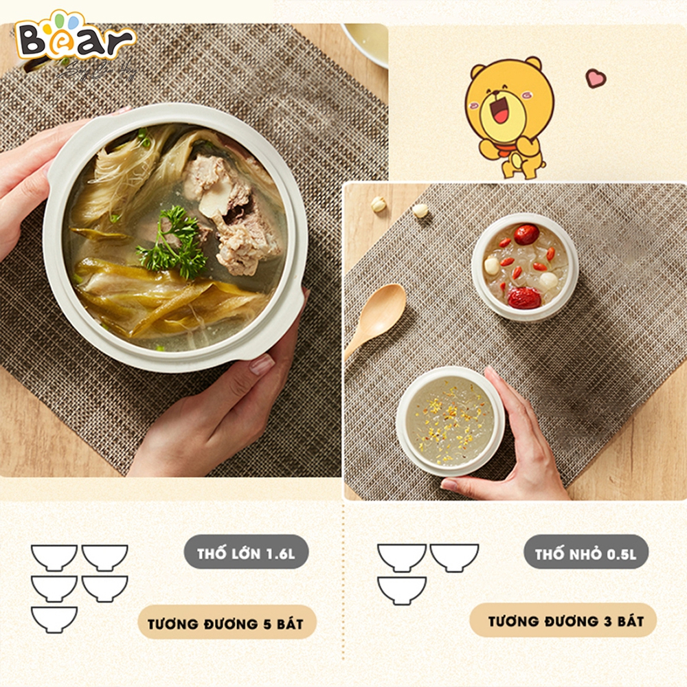 Nồi nấu chậm Bear SUBE002 1,6L (hồng)