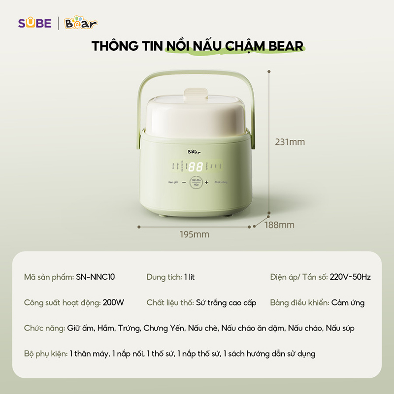Nồi nấu chậm Bear SB-NNC10 (1 lít)