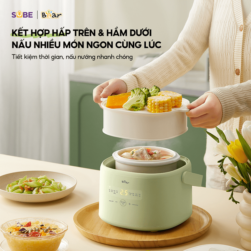 Nồi nấu chậm Bear SC-4H10E (1 lít) - có xửng