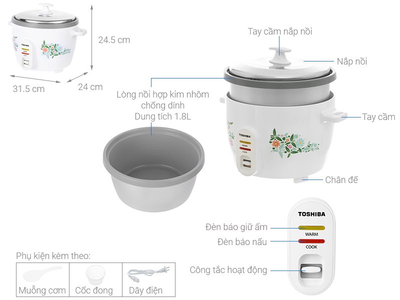 Nồi cơm điện Toshiba RC-18MH1PV