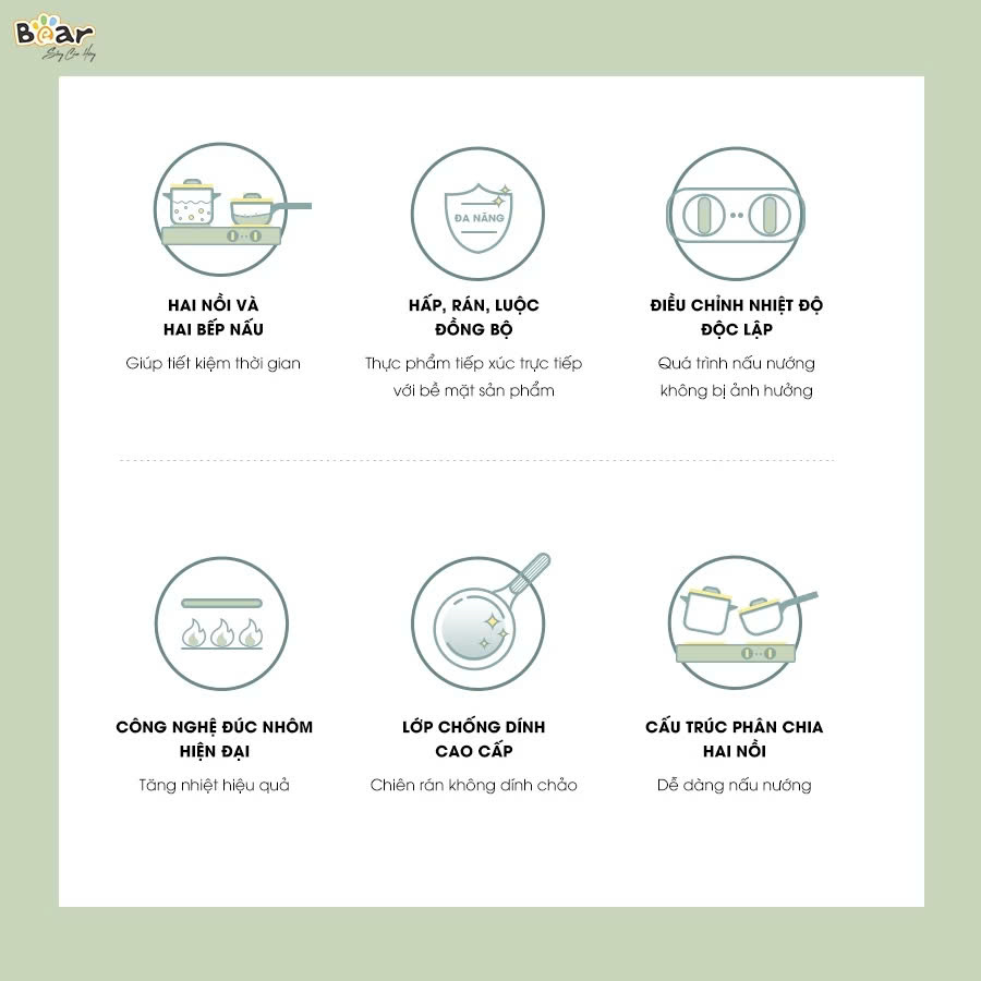 Bếp điện đôi đa năng kèm nồi chảo Bear SB-BD02N