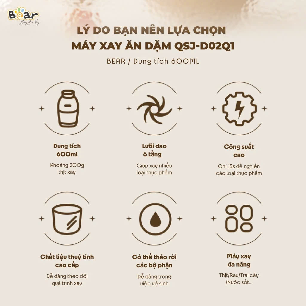 Máy xay ăn dặm Bear QSJ-D02Q1 (0.6 lít)