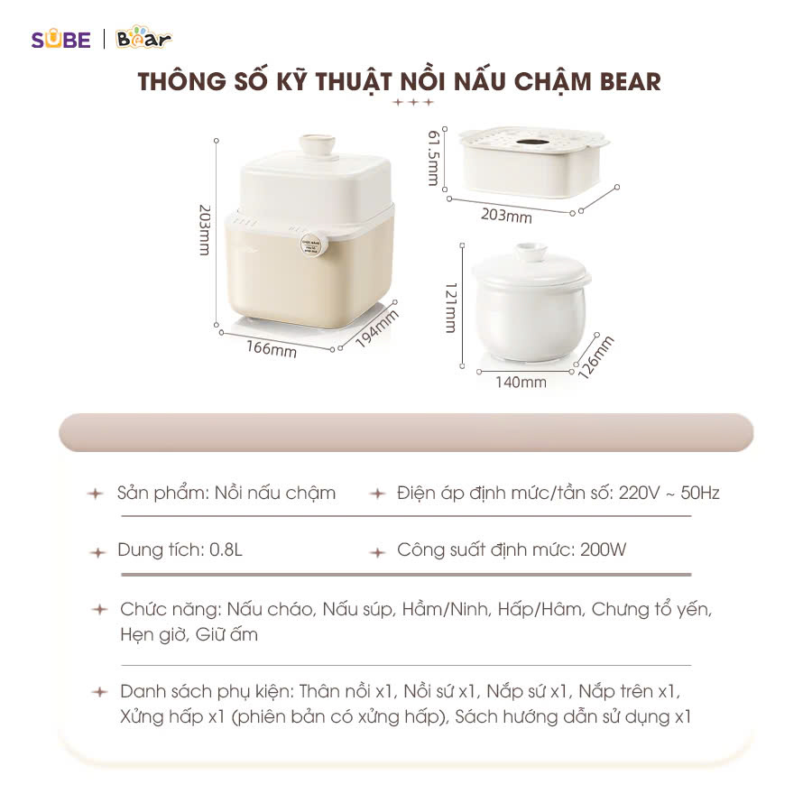 Nồi nấu chậm Bear SB-NNC08 (0.8 lít)