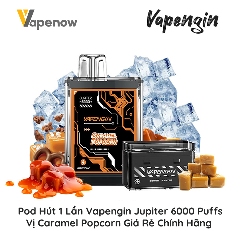 Pod 1 Lần Vapengin Jupiter 6000 hơi Caramel Popcorn 50mg Chính Hãng