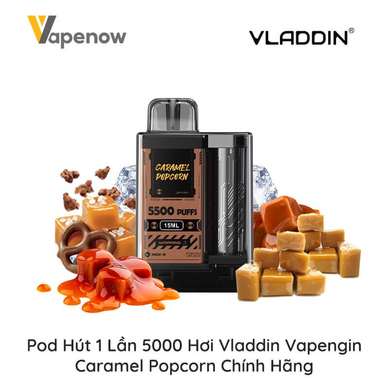 Pod Dùng 1 Lần Vladdin Vapengin 5500 Hơi Caramel Popcorn 50mg Chính Hã