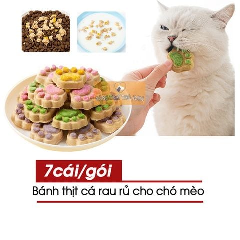  Bánh Thưởng Thịt Cá Mix Rau Củ Cho Mèo Hình Bàn Chân (Gói 7 Bánh) 