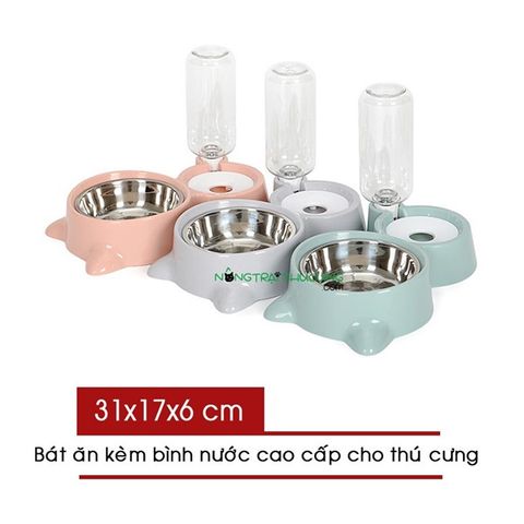  Bát đôi - Bát Ăn - Bình Nước Tự Động (Không kèm bình) - Bát Đôi Tai Mèo 