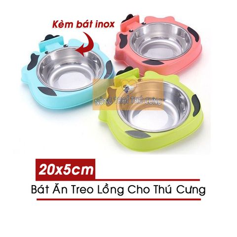  Bát Ăn Inox Treo Lồng - Chuồng Cho Chó Mèo 20x20x5cm - Hình Con Bò 