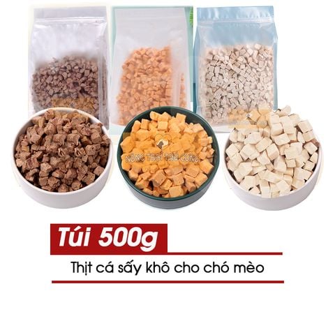  [Túi 500g] Thịt cá sấy khô cho chó mèo - Nhiều loại 