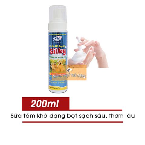 Sữa Tắm Khô Chó Mèo Dạng Bọt BIO Silky 200ml - DRY SHAMPOO FOAM 
