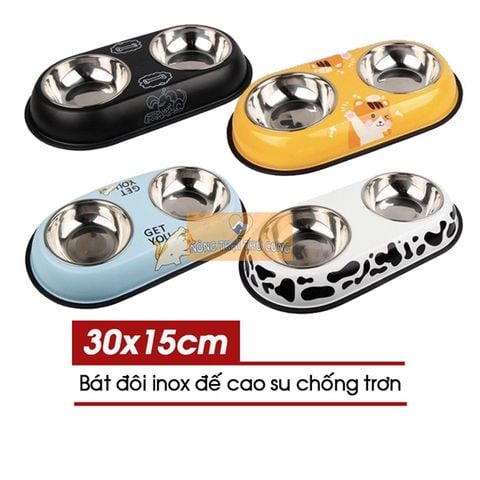  Bát Ăn Đôi Inox Cho Chó Mèo Chống Trượt Cực Tốt - 34.5x19x5cm 