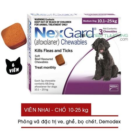  Viên nhai NexGard Trị Viêm Da, Ve, Ghẻ, Bọ Chét Trên Chó 