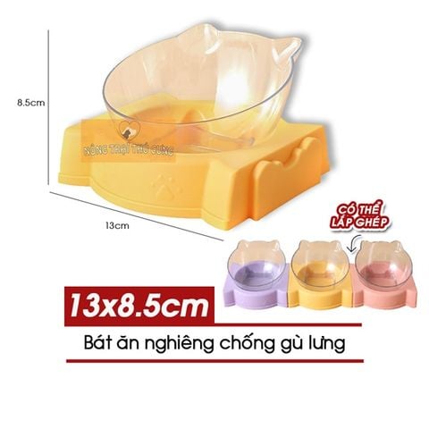  Bát Ăn Nghiêng Chống Gù Lưng (Đế Tháo Rời) Hình Tai Mèo - Nhiều màu 