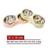  Bát Đôi Inox Cho Chó Mèo - Hình Tim 