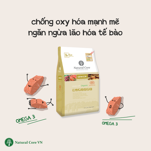  Hạt Hữu Cơ Natural Core Chó Già - Vị Thịt Vịt/ Cá Hồi 1kg 