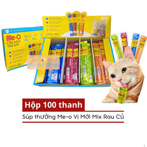  Hộp 100 Thanh Súp Thưởng Me-O cho Mèo - Mix 4 Vị Rau Củ Mới 
