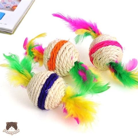  Đồ Chơi Banh Thừng 2 Đầu Lông Vũ Cho Mèo 