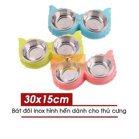  Bát Ăn Đôi Kèm Bát Inox Chó Mèo – Hình Mắt Cú 