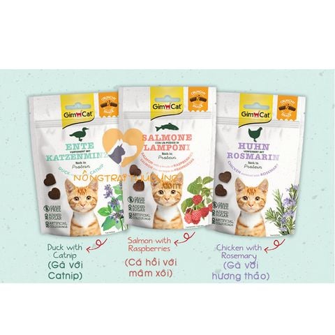  Snack -Snack Giòn GIMCAT- Thức Ăn Nhẹ Mèo Gói 50g(Cá Hồi Và Mâm Xôi) 