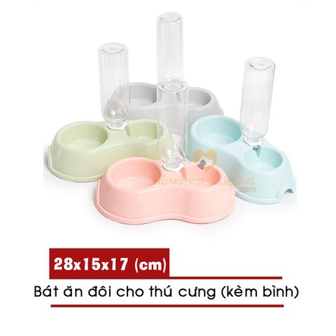  Bát Ăn Kèm Máng Nước Tự Động Chó Mèo (Kèm bình) - Nhiều màu 