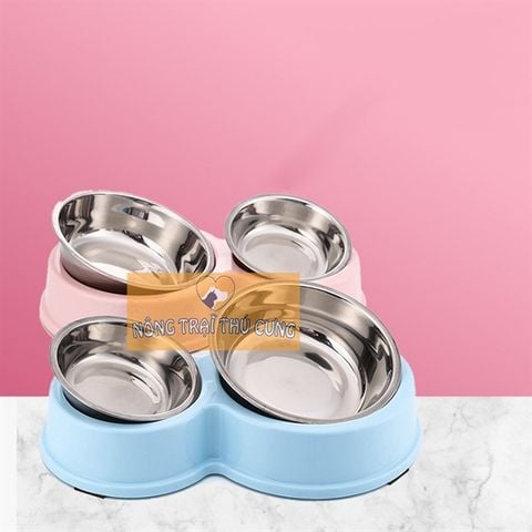  Bát Inox Cho Chó Mèo - Hình Hồ Lô (1 Chén To - 1 Chén Nhỏ) 