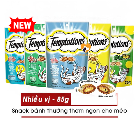  Bánh Snack - Bánh Thưởng Nhân Kem Cho Mèo Temptations 85g 