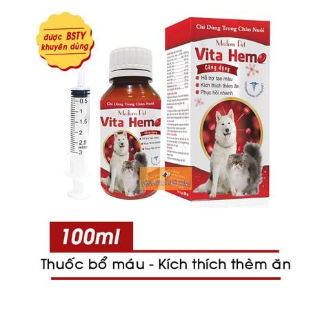  Dung Dịch VITA HEMO Hỗ Trợ Tạo Máu, Kích Thích Thèm Ăn Cho Chó Mèo 100ml 