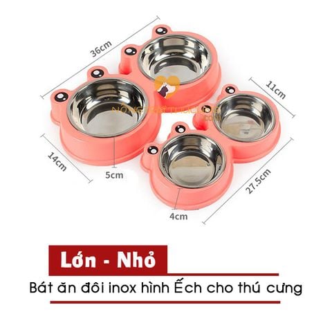  Bát Ăn Đôi Kèm Bát Inox Chó Mèo – Hình Ếch - Nhiều size 