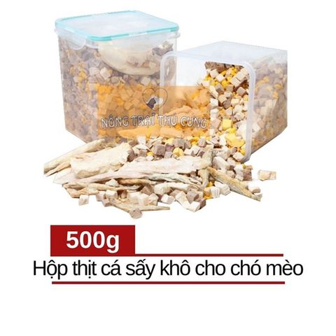  (NHÃN TRẮNG) Hộp Thịt Cá Sấy Khô 500g Cho Chó Mèo - Mix 8 loại 