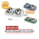  Bát Đôi Chống Kiến Đế Cao Cho Thú Cưng 40x23cm - Bát Ăn Kèm Bát Inox 