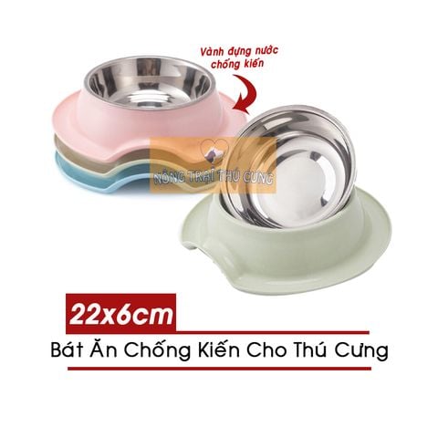  Bát Ăn Inox Chống Kiến Cho Chó Mèo 22x6 (cm) - Hình tròn 