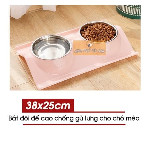  Bát Ăn Đôi Inox Cho Chó Mèo Chống Rơi Thức Ăn 38x25cm - GIAO MÀU NGẪU NHIÊN 