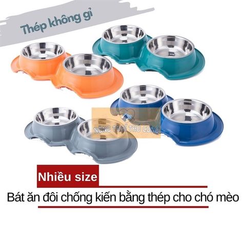  Bát Ăn Chống Kiến Kèm Bát Inox Cho Chó Mèo - Bát đôi 