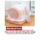  Nhà Vệ Sinh Cửa Hình Mèo Nắp Bật 3in1 - Tặng Kèm Xẻng - 50x35x37cm 