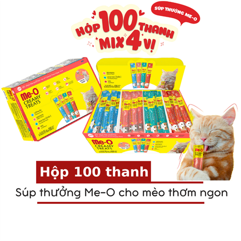  Hộp 100 Thanh Súp Thưởng Me-O cho Mèo - Mix 4 Vị 