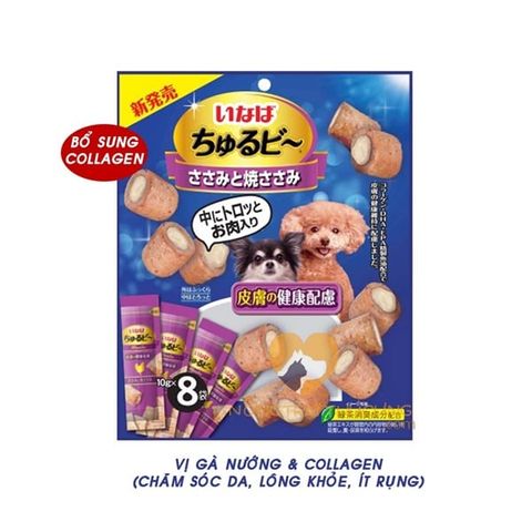  Bánh Thưởng Cho Chó INABA nội địa Nhật 80g (8 thanh) Vị Gà Nướng Đặc Biệt - Inaba Churu Bee For Dog Grilled Chicken 