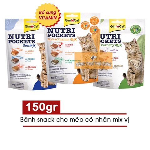  Bánh Thưởng GimCat Nutri Pockets Mèo Có Nhân Gói 150g - Mix vị 