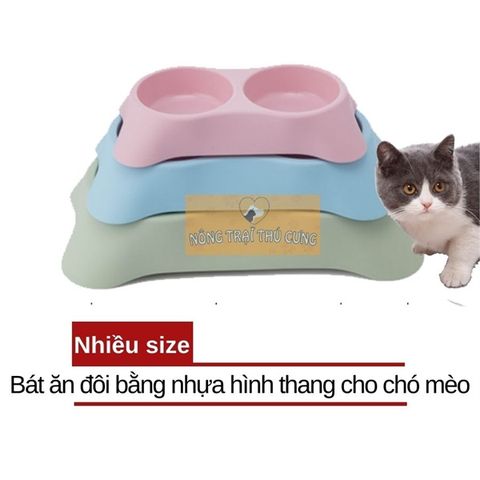  Bát Ăn Đôi Cho Chó Mèo - Hình Thang - Nhiều size 