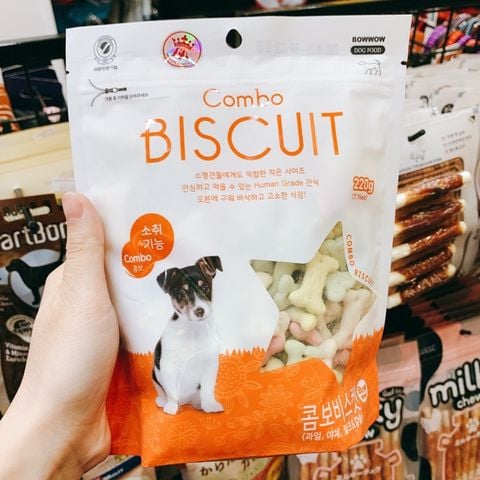  Bánh Snack Thưởng Bích Quy Hỗn Hợp Cho Chó Bowwow 220g - Combo Biscuit Hàn Quốc 