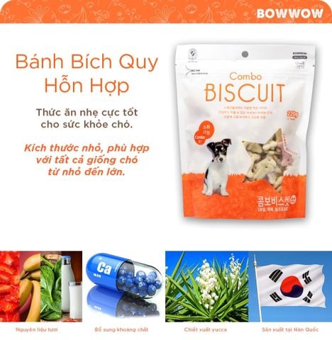  Bánh Snack Thưởng Bích Quy Hỗn Hợp Cho Chó Bowwow 220g - Combo Biscuit Hàn Quốc 