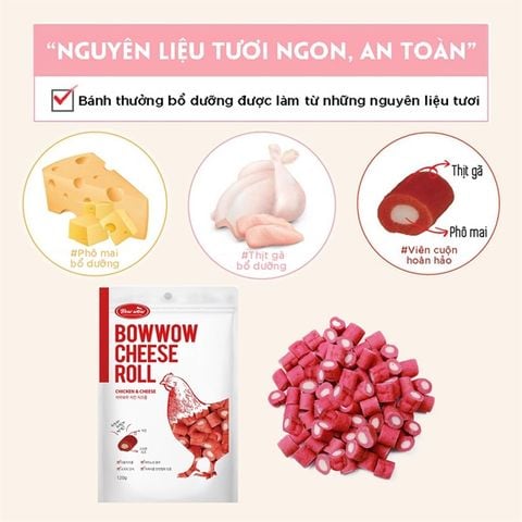  Bánh thưởng Bowwow phô mai cuộn cho chó 120g - Nhiều vị 