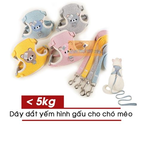  Dây Dắt Kèm Đai Yếm (Dạng Áo) Hình Gấu/Thỏ...Cho Chó Mèo (Dưới 5kg) 